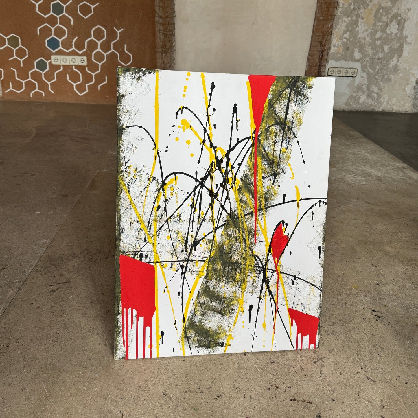Abstract canvas with red, yellow and black splashes – Lily Glow Home Decor