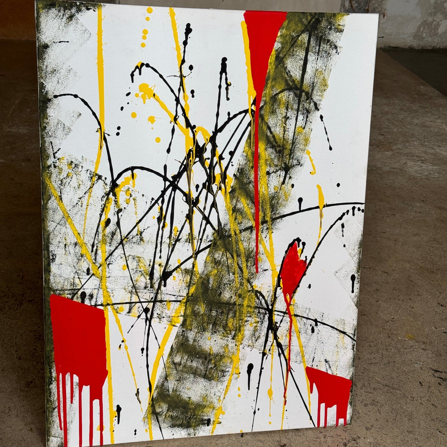 Abstract canvas with red, yellow and black splashes – Lily Glow Home Decor