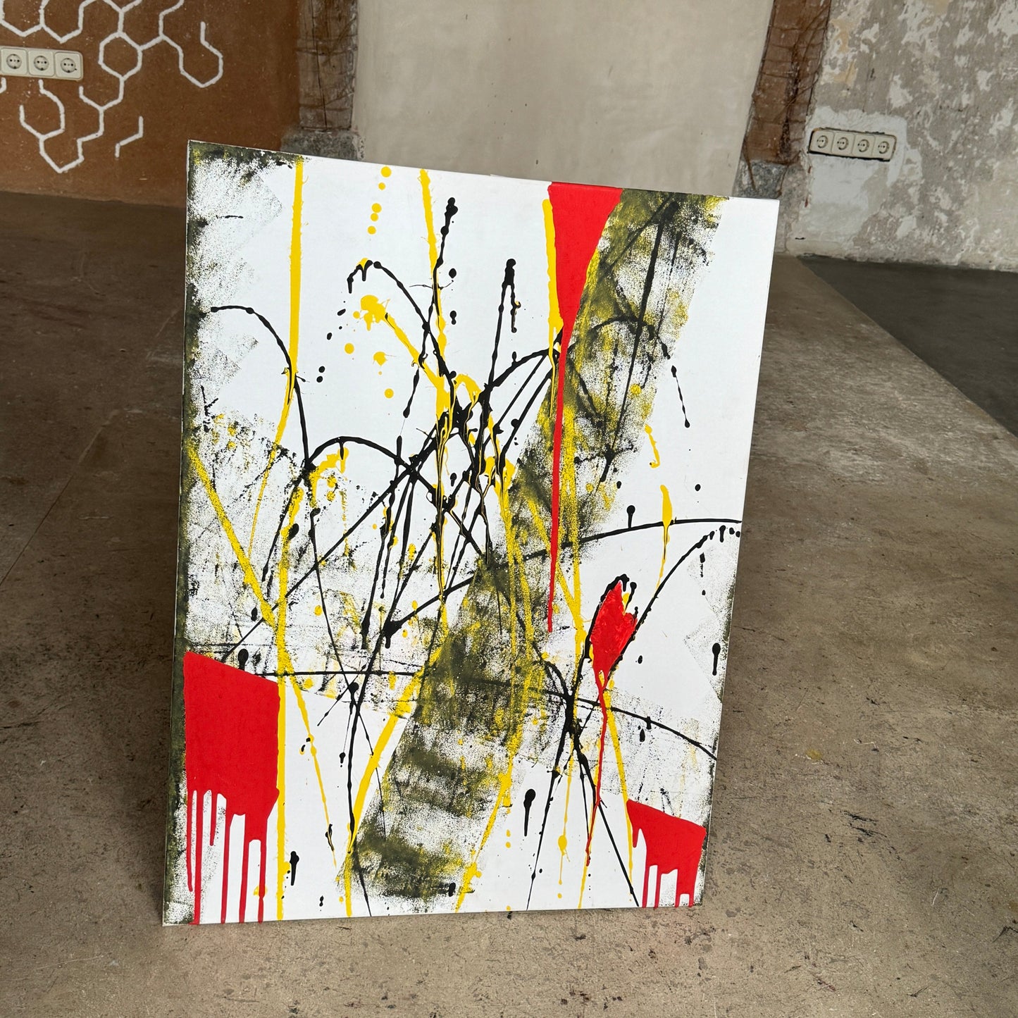 Abstract canvas with red, yellow and black splashes – Lily Glow Home Decor