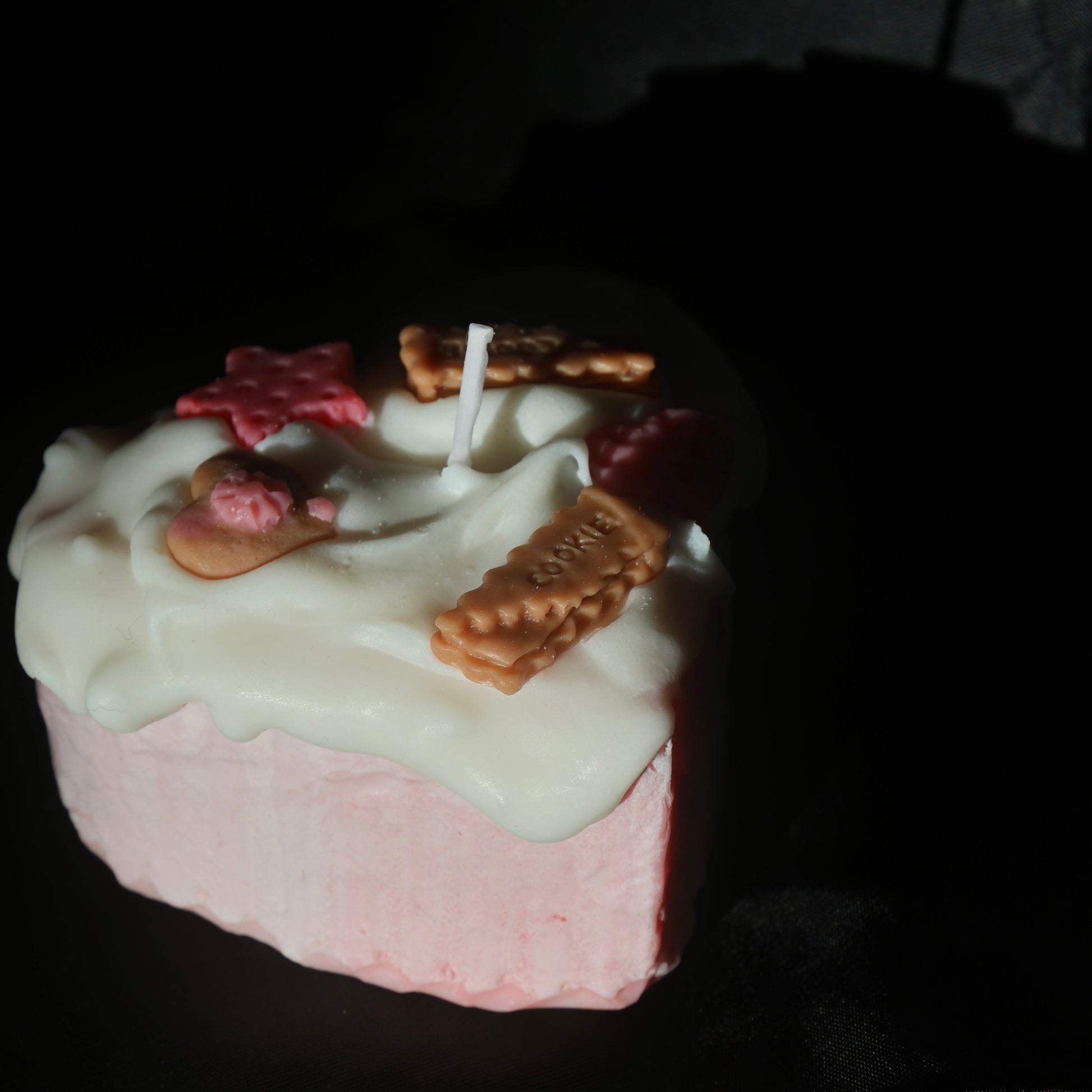Whimsical heart cake candle with biscuit and star details by Lily Glow Home Decor
