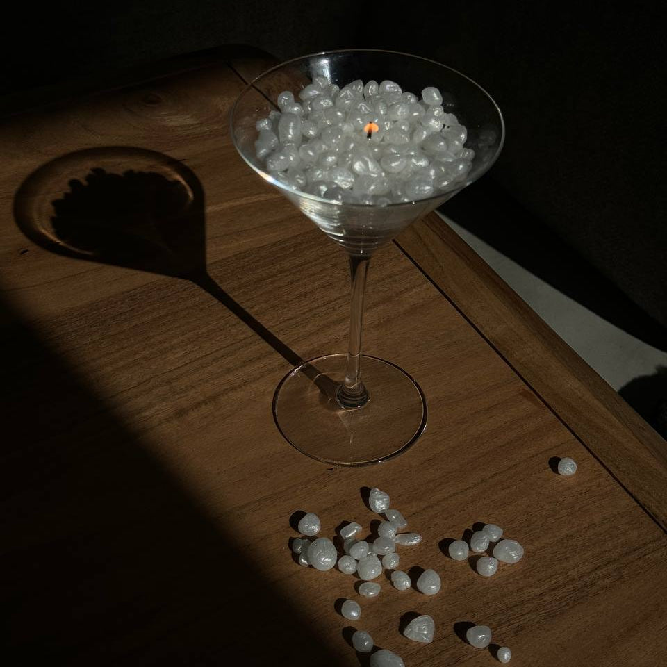 Pearl martini glass candle with wax pearls – Lily Glow Home Decor