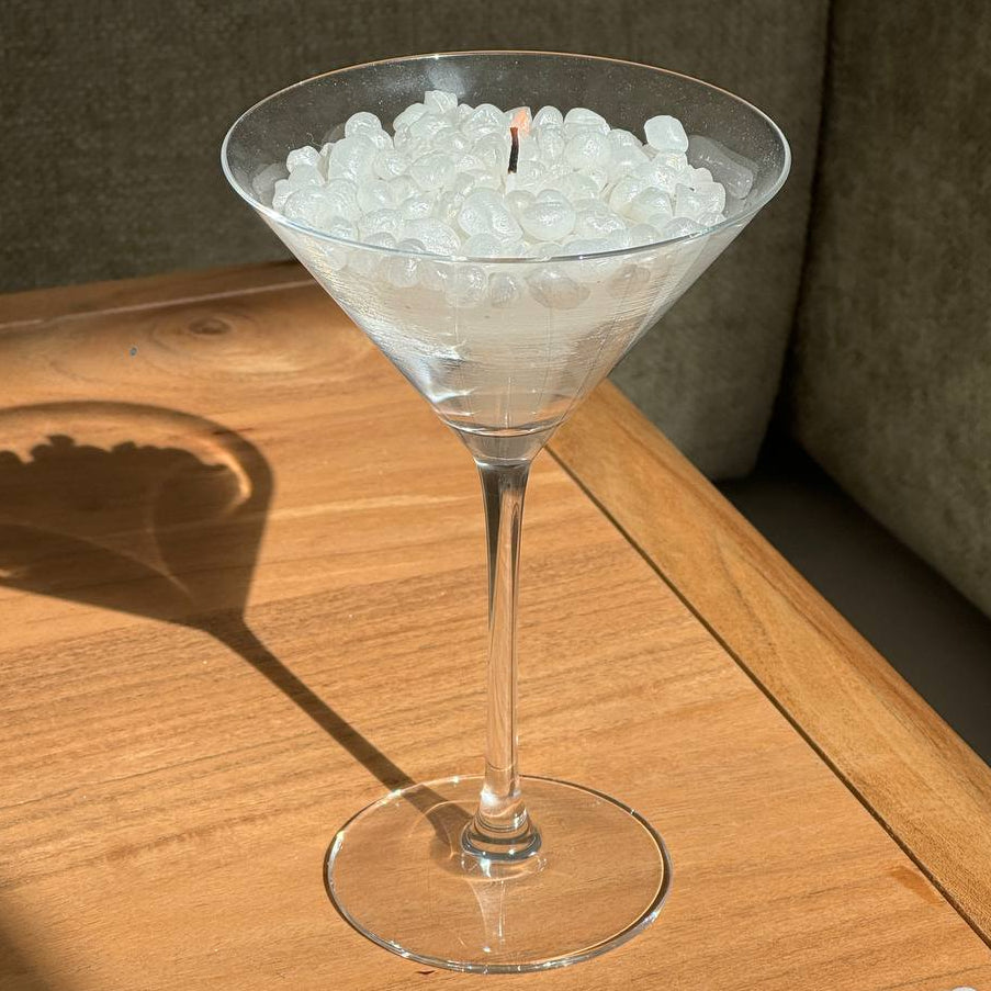 Pearl martini glass candle with wax pearls – Lily Glow Home Decor
