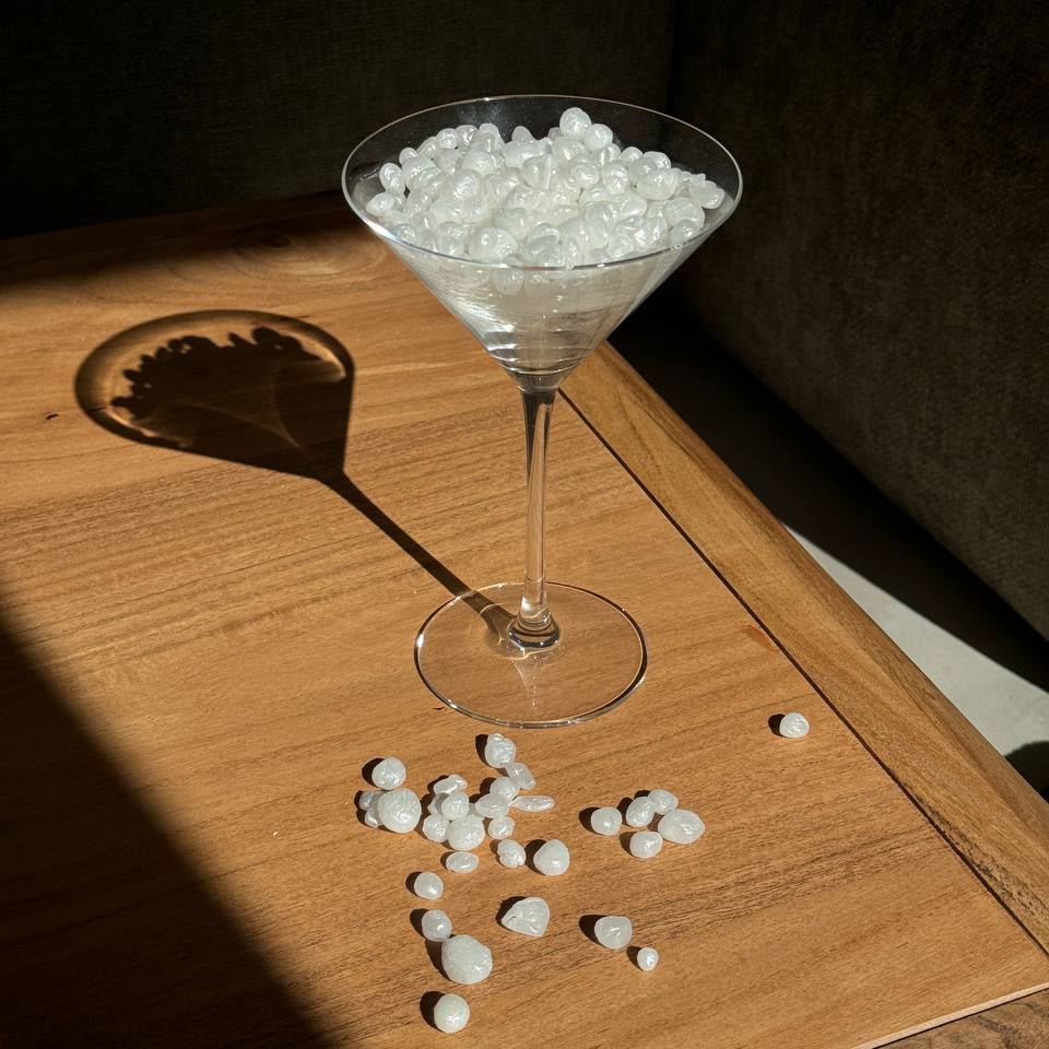 Pearl martini glass candle with wax pearls – Lily Glow Home Decor