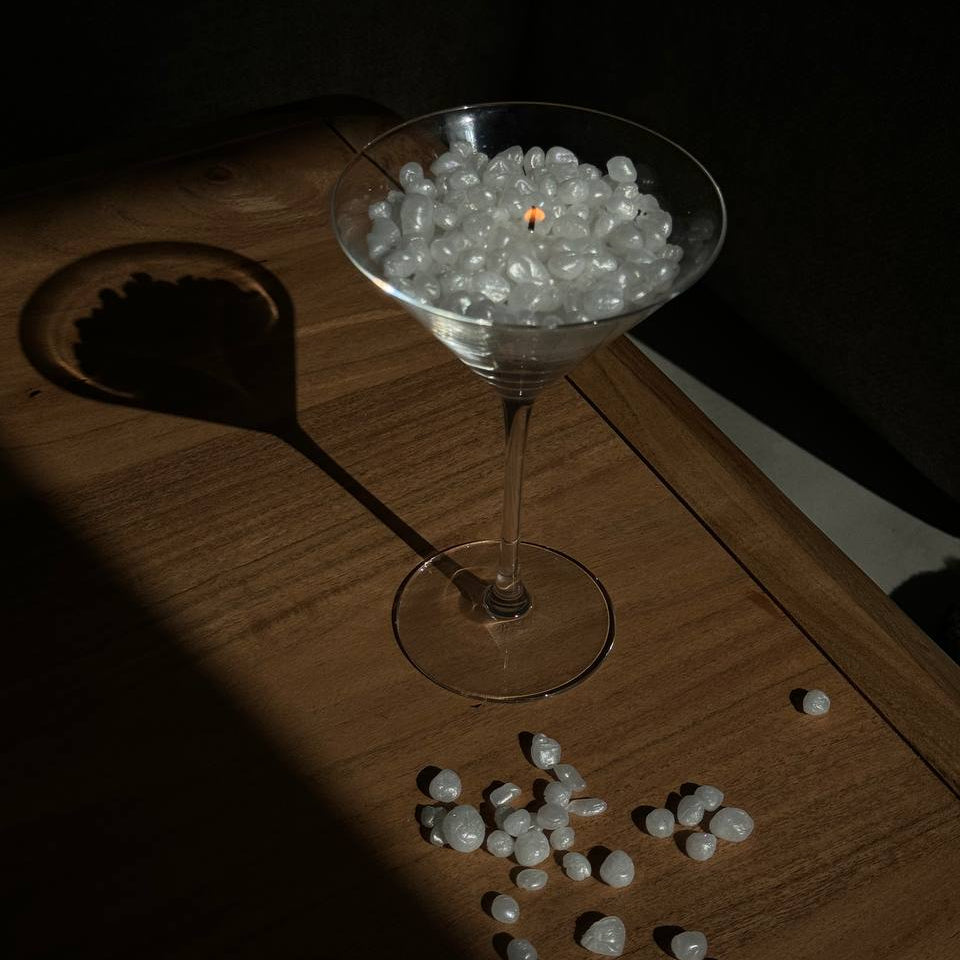 Pearl martini glass candle with wax pearls – Lily Glow Home Decor