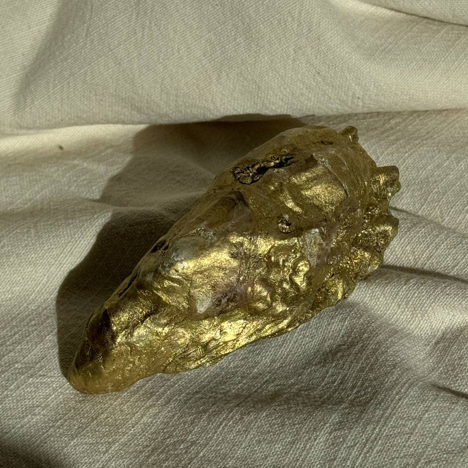 Hand-painted oyster shell dish with blue botanical pattern and gold trim – Lily Glow Home Decor