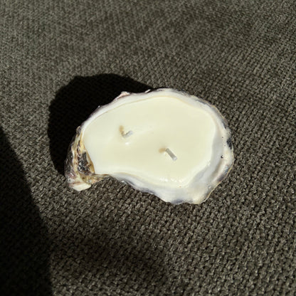 Handmade soy wax candle in a real oyster shell with two wicks – Lily Glow Home Decor