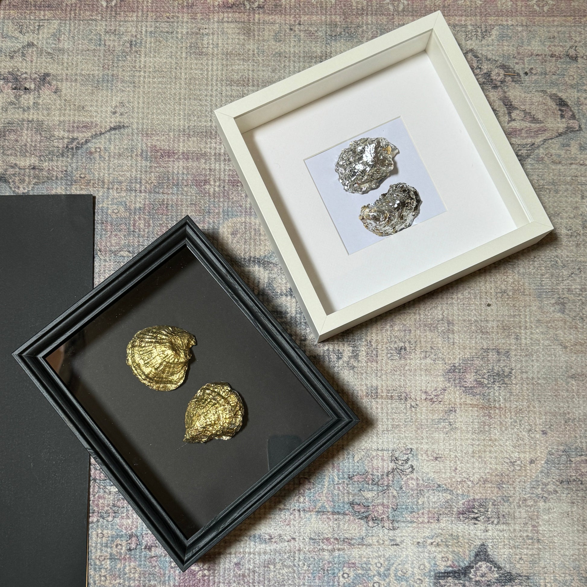 Two silver oyster shells framed in white square frame – Lily Glow Home Decor