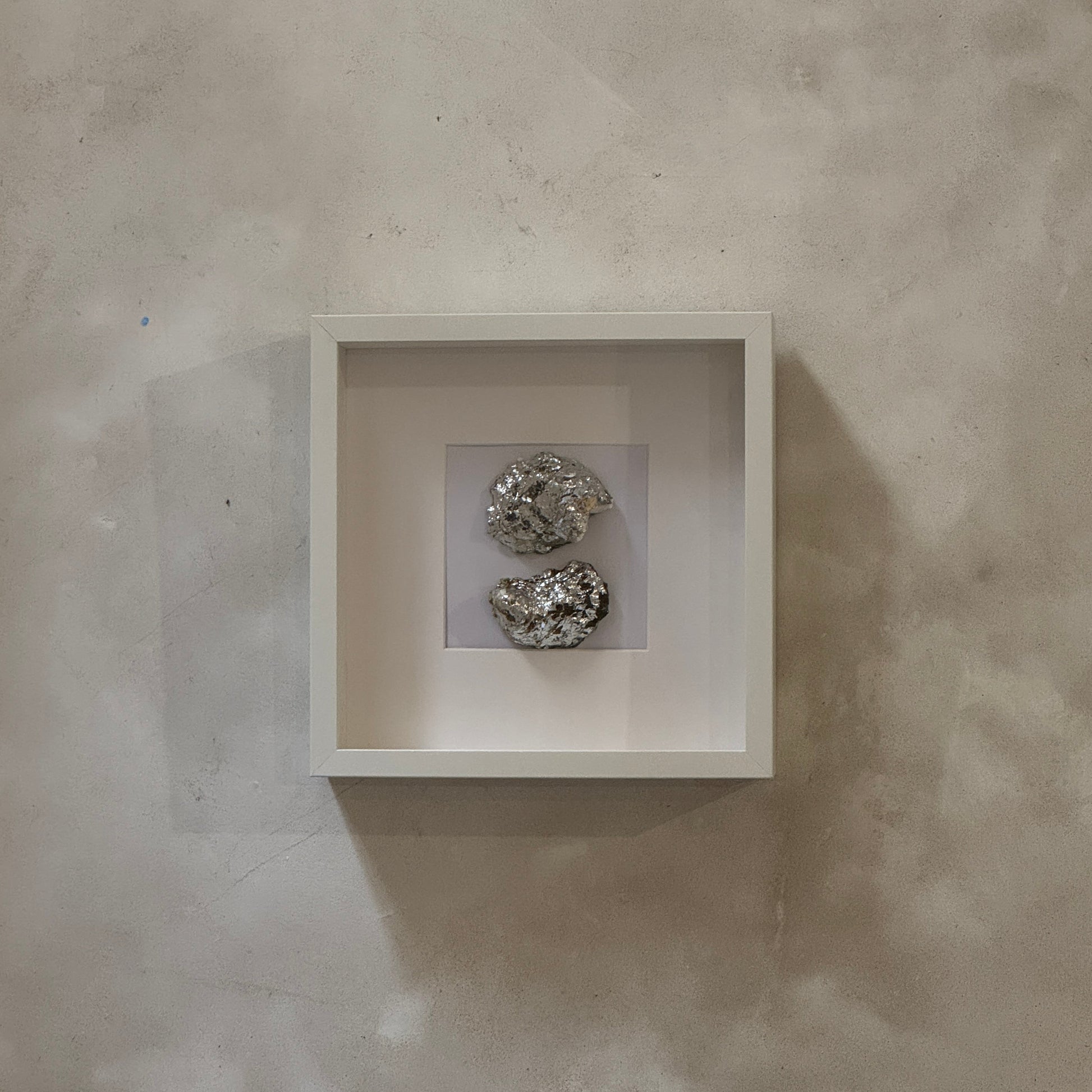 Two silver oyster shells framed in white square frame – Lily Glow Home Decor