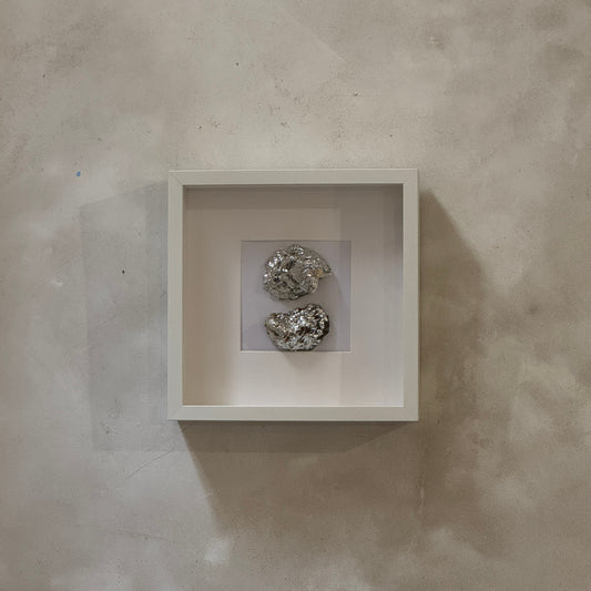 Two silver oyster shells framed in white square frame – Lily Glow Home Decor
