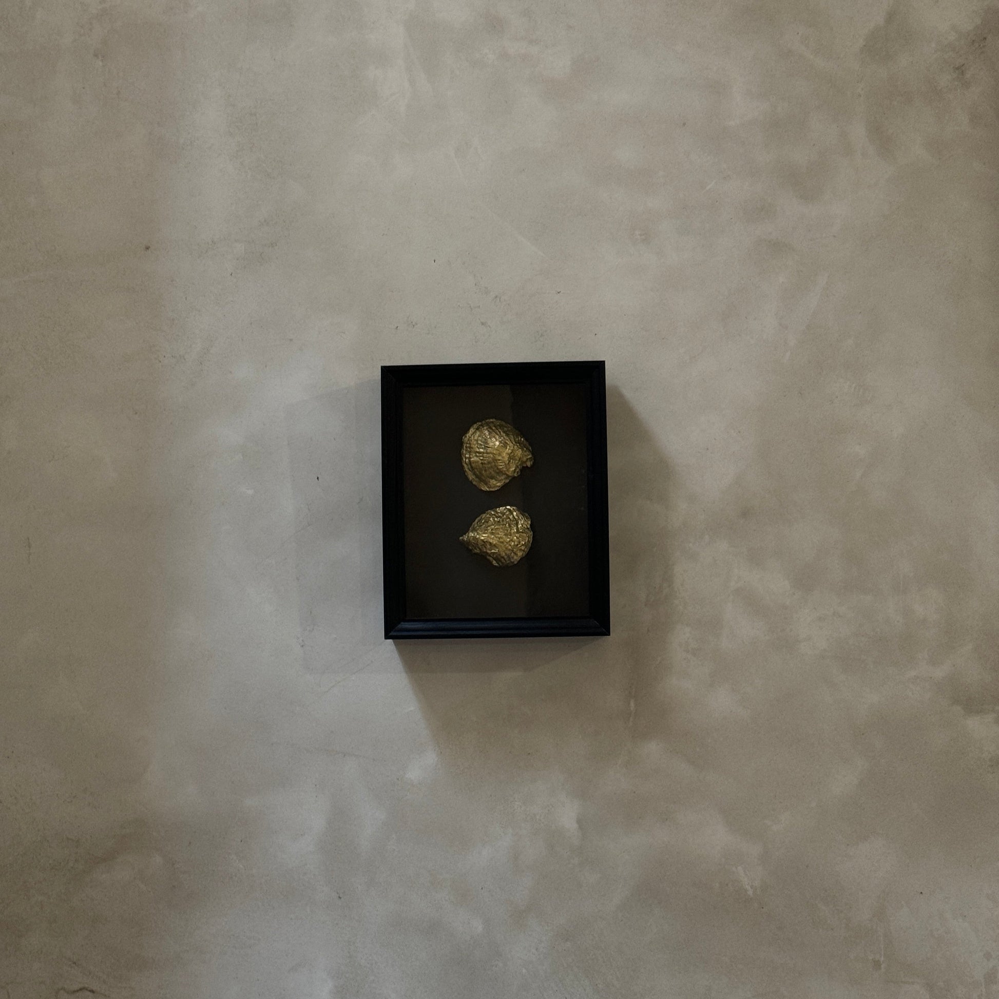 Two gold oyster shells in black wooden frame – Lily Glow Home Decor