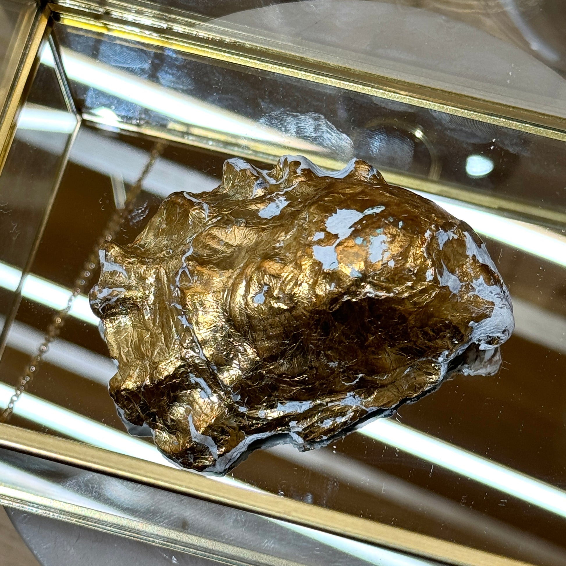 Bottom view of a gold-leafed oyster seashell candle by Lily Glow Home Decor 