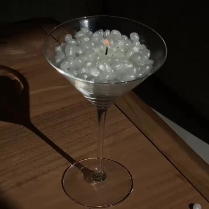 Pearl martini glass candle with wax pearls – Lily Glow Home Decor