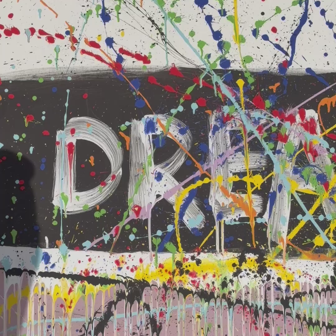 Large colorful abstract painting with word "DREAM" and bold splashes – Lily Glow Home Decor